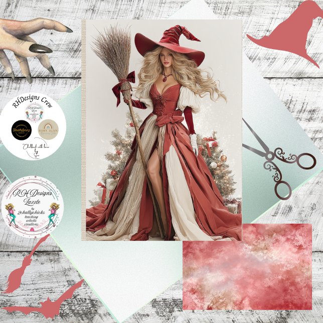 Papier Mousseline Decoupage Whimsical Christmas Witch  (Créateur téléchargé)