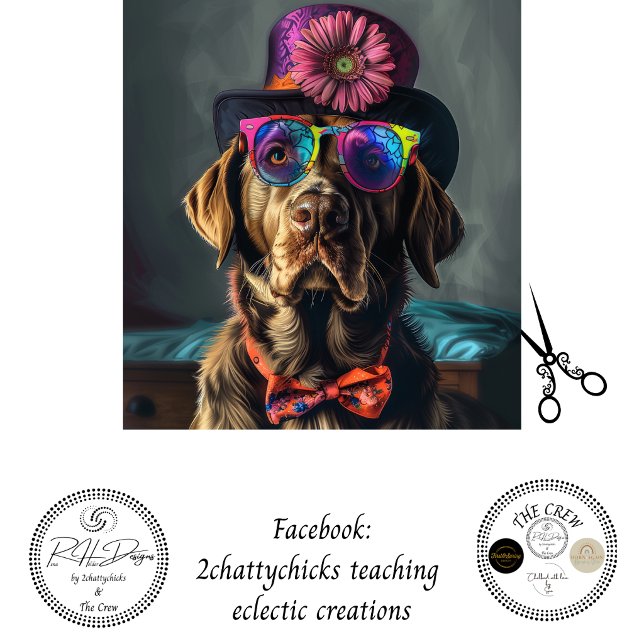 Papier Mousseline Decoupage Whimsical Colorful Lab Top Hat Print (Créateur téléchargé)