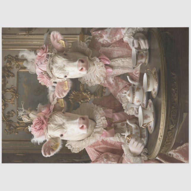 Papier Mousseline Découpage Whimsical Cow Daisy & Rosie Tea Party (Recto)