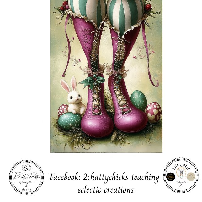 Papier Mousseline Decoupage Whimsical Easter Striped Bunny Boots (Créateur téléchargé)