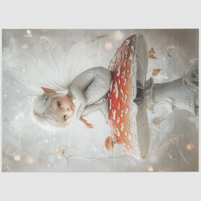 Papier Mousseline Découpage Whimsical Fairy Rouge Champignons ailes (Recto)