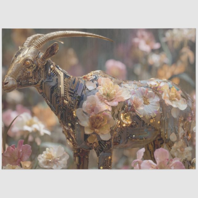 Papier Mousseline Découpage Whimsical Floral Goat Futuristic (Recto)