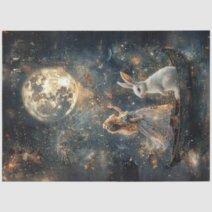 Papier Mousseline Découpage Whimsical Girl Rabbit Lune scène de nuit