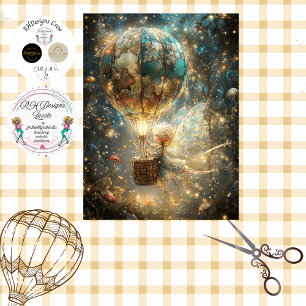Papier Mousseline Découpage Whimsical Hot Air Balloon Fairy Blue Sky