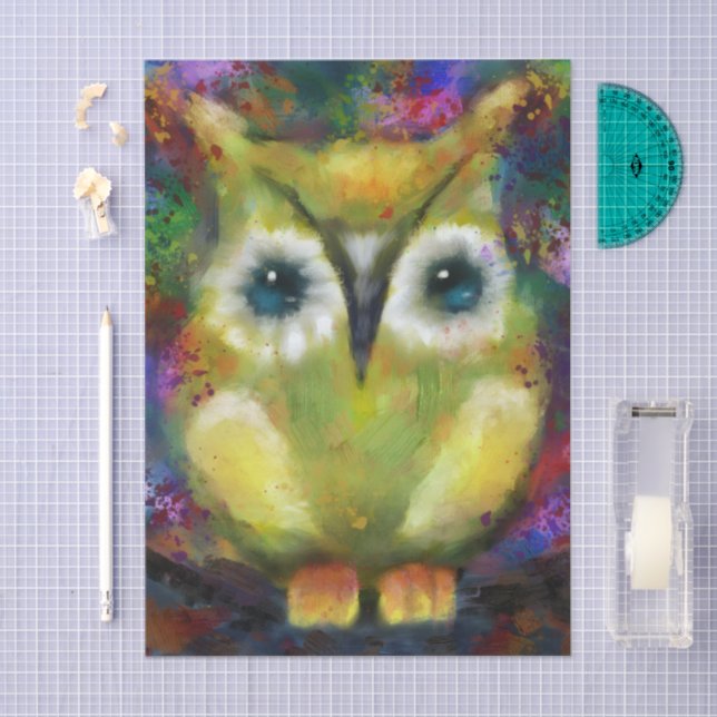 Papier Mousseline Découpage Whimsical Impressionistic Owl Bird (Artisanat)