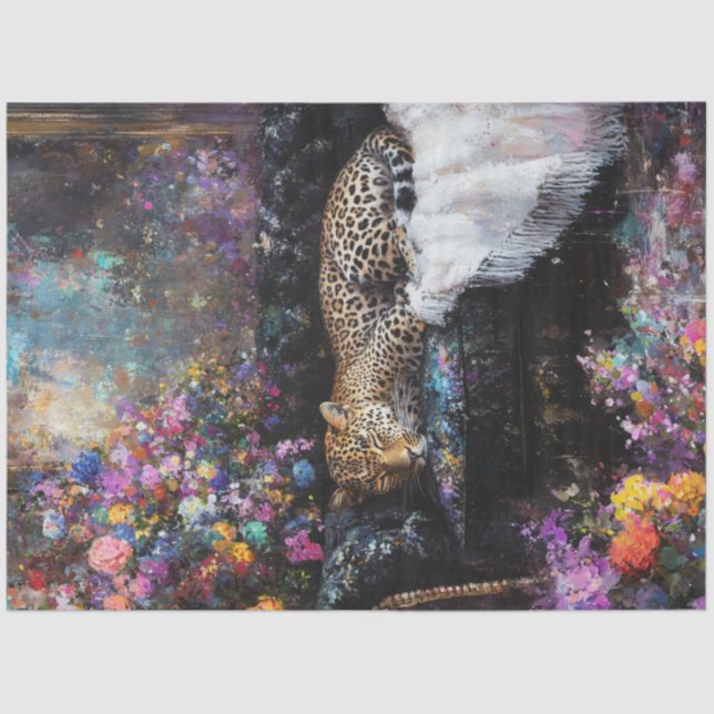 Papier Mousseline Decoupage Whimsical Leopard Lounging in Luxury  (Recto)