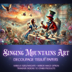 Papier Mousseline Découpage Whimsical Mad Hatter Tea Party