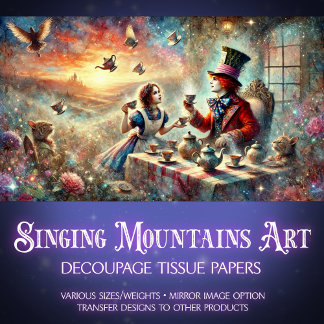Papier Mousseline Découpage Whimsical Mad Hatter Tea Party