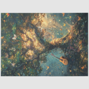 Papier Mousseline Découpage Whimsical Magical Musical Tree