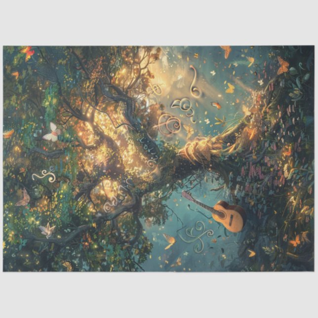 Papier Mousseline Découpage Whimsical Magical Musical Tree (Recto)