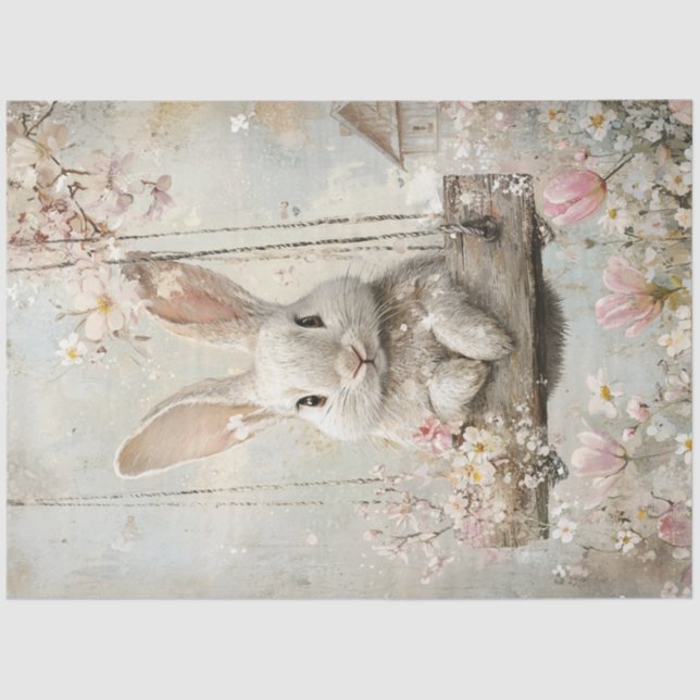 Papier Mousseline Découpage Whimsical Rabbit Swinning Cottage Charme (Recto)