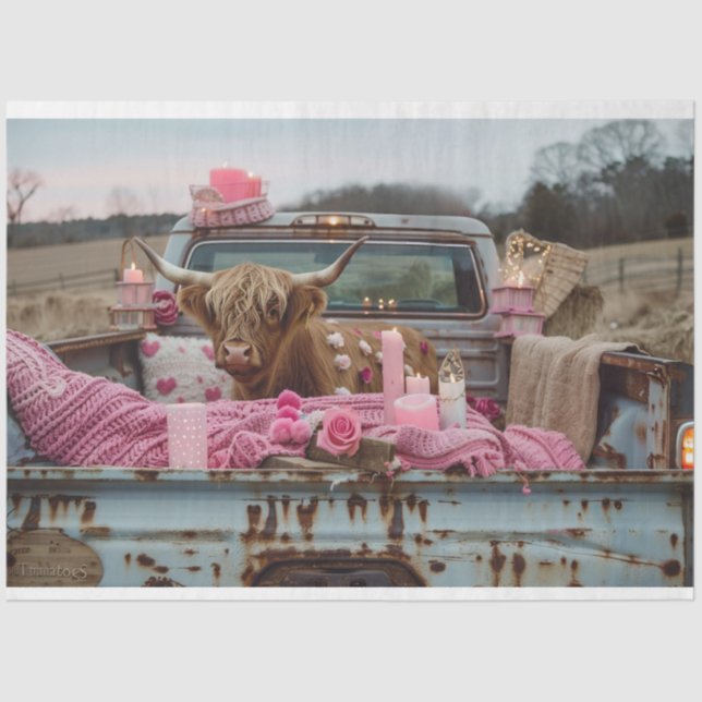 Papier Mousseline Découpage Whimsical Romantic Cadre Highland Cow (Recto)