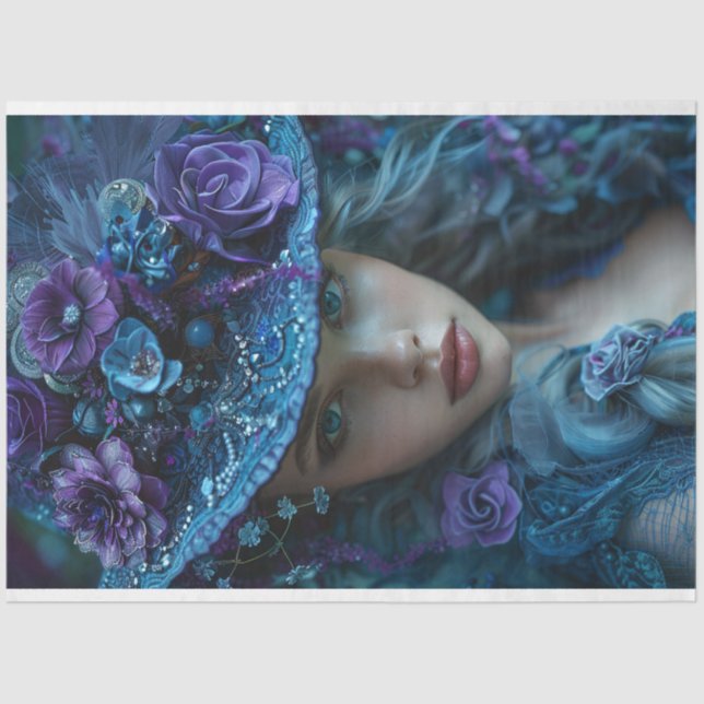 Papier Mousseline Découpage Whimsical Southern Bell Lady Turquoise v (Recto)