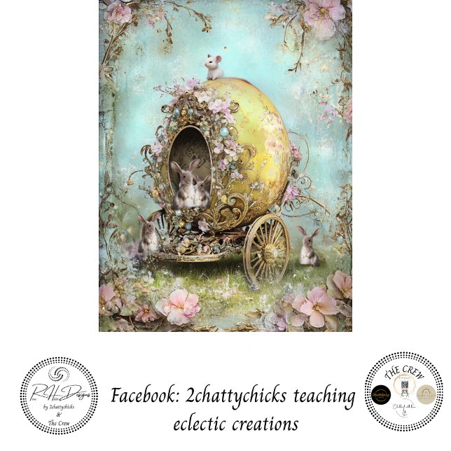Papier Mousseline Decoupage Whimsical Spring Easter Rabbit Carriage (Créateur téléchargé)