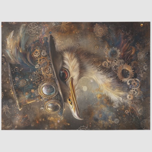 Papier Mousseline Découpage Whimsical Steampunk Ostrich Chapeau supé (Recto)