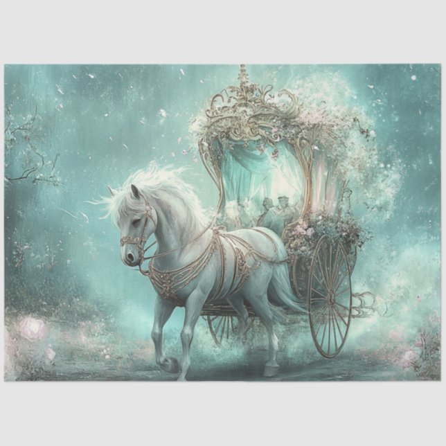 Papier Mousseline Découpage Whimsical Turquoise Fairytale Carriage & (Recto)