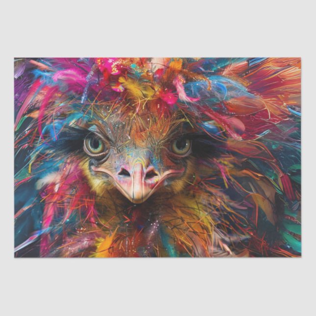 Papier Mousseline Découpage Whimsical Vibrant Wackadoodle Ostrich (Recto)