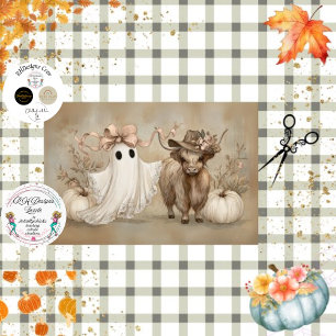 Papier Mousseline Découpage Whimsical White Ghost & Highland Cow