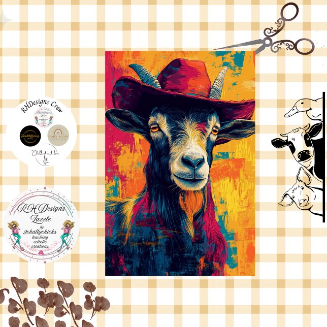 Papier Mousseline Découpage Whimssar Vibrant Chèvre Cowboy Casquette (Créateur téléchargé)
