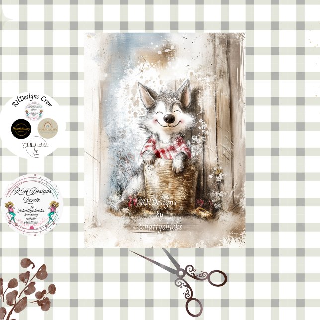 Papier Mousseline Decoupage Wolf Character Story Book  in Forest (Créateur téléchargé)