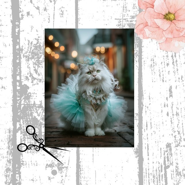 Papier Mousseline Découpe Chat Félin Blanc Tutu Sarcelle à pied  (Créateur téléchargé)