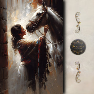 Papier Mousseline Découpe d'art de Cowgirl occidentale et cheval