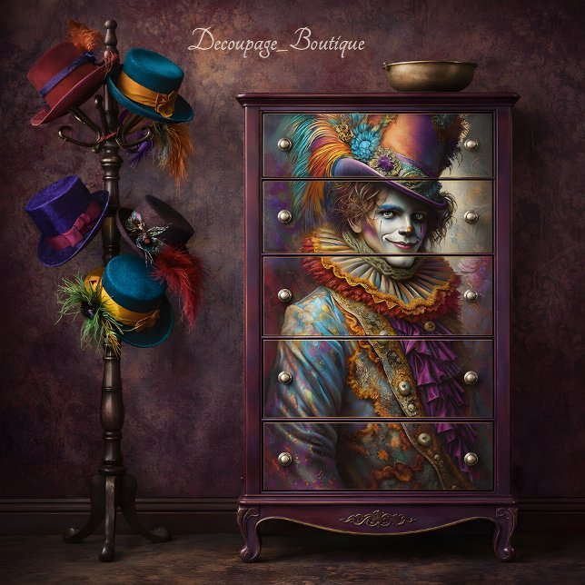 Papier Mousseline Découpe de Bouffon Fantaisiste (Whimsical Jester Decoupage Tissue Paper)
