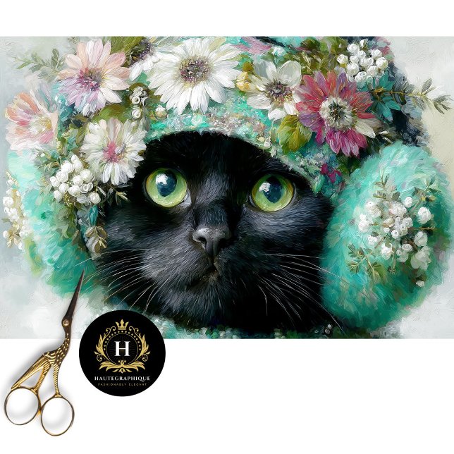 Papier Mousseline Découpe Florale d'Hiver Chat Noir (Créateur téléchargé)
