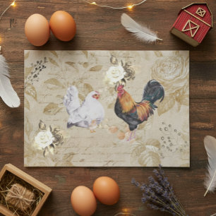 Papier Mousseline Découpe vintage coq poulet fleur