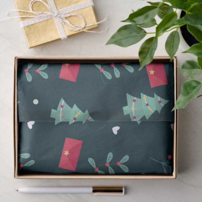 Papier Mousseline Deep Green Christmas Trees Perfect Gift (Cadeau)