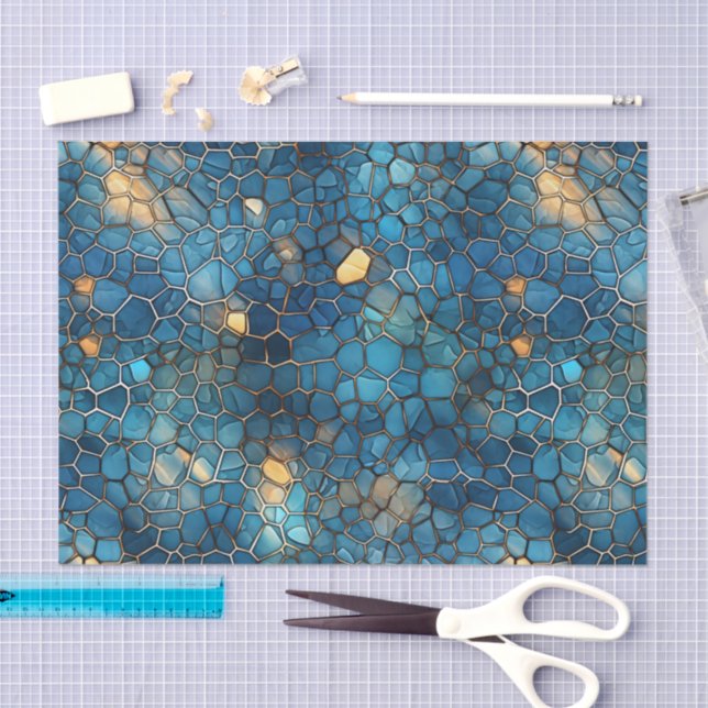 Papier Mousseline Deep Ocean Blue & Gold Watercolor Shell Decoupage  (Artisanat)