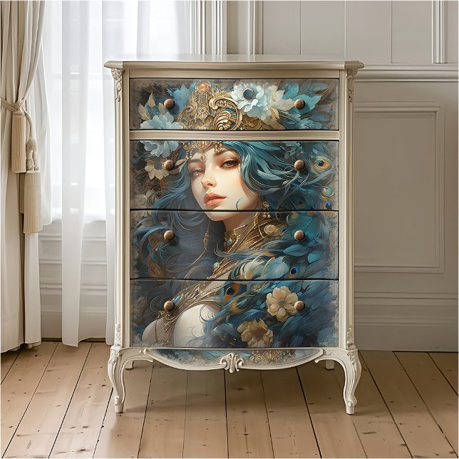 Papier Mousseline Déesse avec Coiffure Peacock Art Nouveau (Créateur téléchargé)