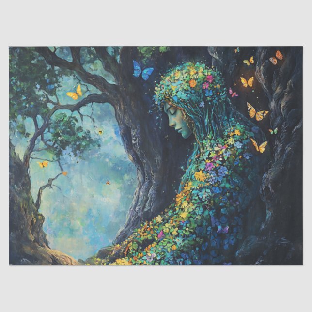 Papier Mousseline Déesse de la forêt enchantée avec papillons (6) (Recto)
