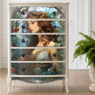 Papier Mousseline Déesse élégante de l'Art nouveau victorien vintage