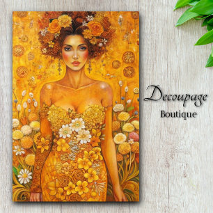 Papier Mousseline Déesse Fleurie Luxueuse Découpe Florale Dorée