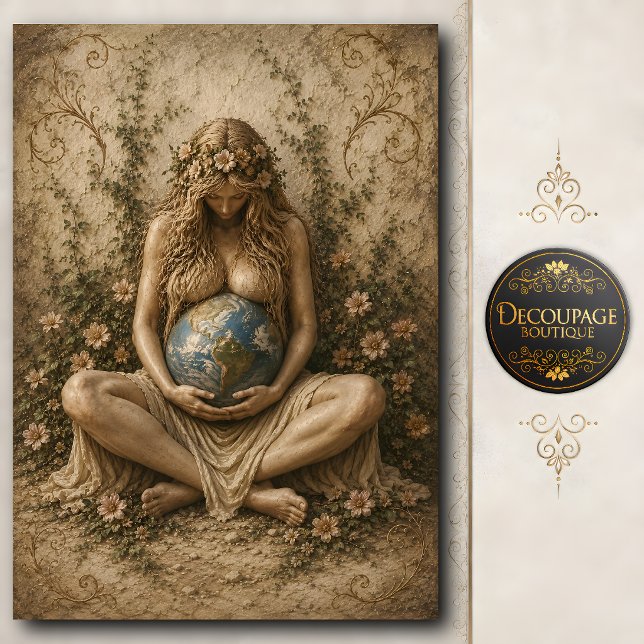 Papier Mousseline Déesse Mère Terre tenant le Monde (Mother Earth Goddess Holding the World Tissue Paper)