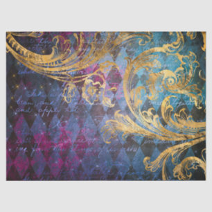 Papier Mousseline Défilement de l'or sur le découpage bleu et violet