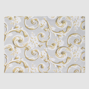 Papier Mousseline Défilement Gold Swirl Gris Motif Vintage Découpage