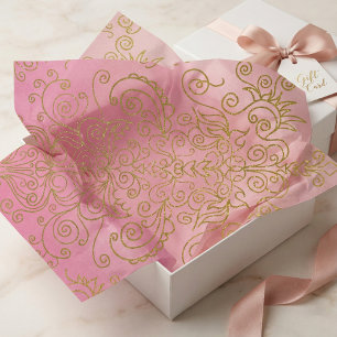 Papier Mousseline Dégradé Rose Filigrane Pailleté Or Élégant
