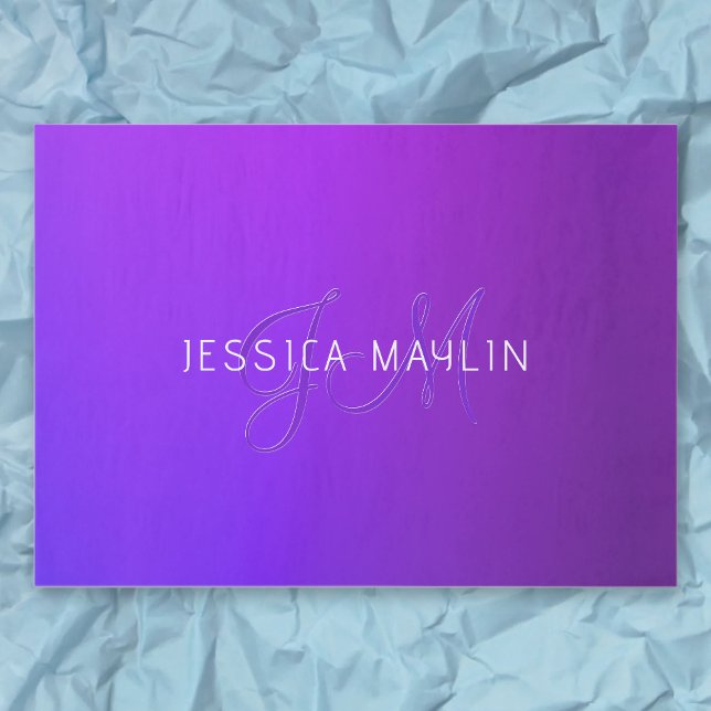 Papier Mousseline Dégradé Violet Moderne Nom & Monogramme (Créateur téléchargé)