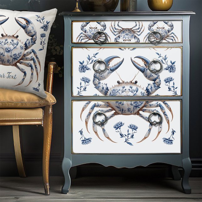 Papier Mousseline Del Crabe floral bleu Mobilier côtier Découpage (Créateur téléchargé)