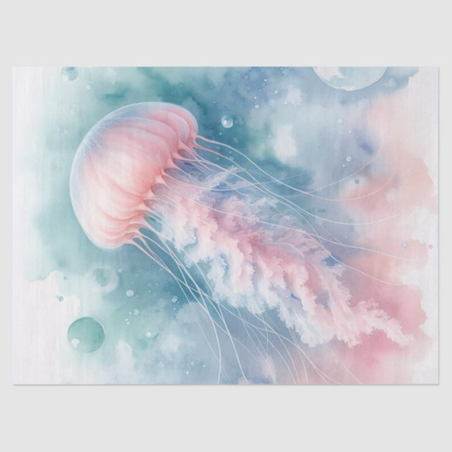 Papier Mousseline Délicat Pink Aquarelle Jellyfish Découpage (Recto)