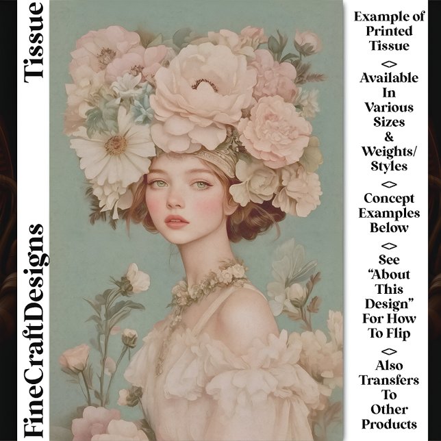 Papier Mousseline Délicat Portrait Femme Fleurs Tête CP2 Découpage (Créateur téléchargé)