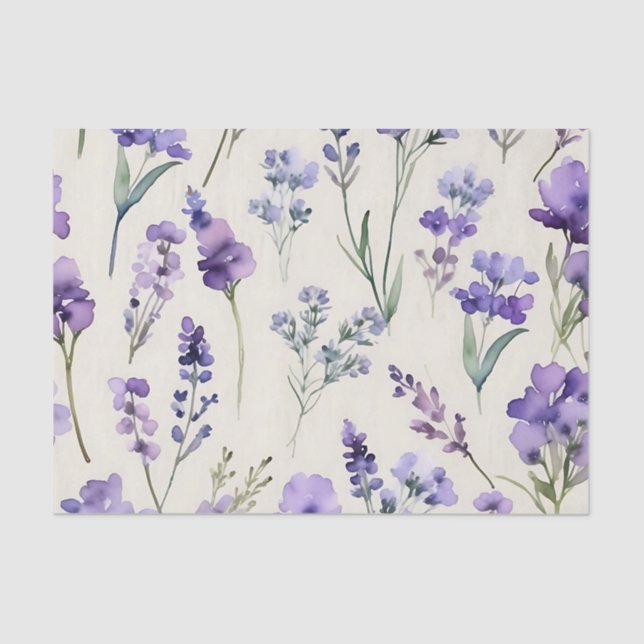 Papier Mousseline Delicate Lavender Dream aquarelle Floral (Recto)