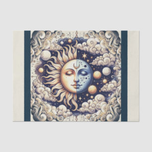 Papier Mousseline Demi-soleil céleste vintage et bleu lune jaune