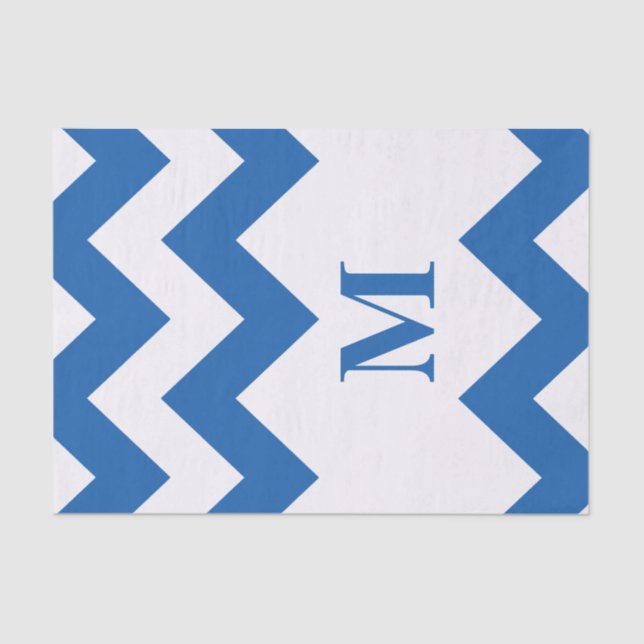 Papier Mousseline Denim Blue Bold Chevron avec monogramme (Recto)