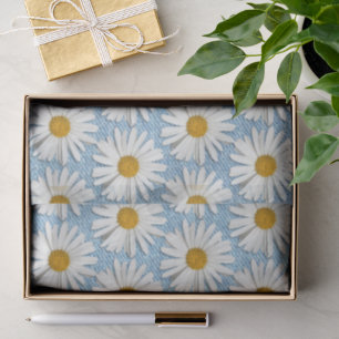 Papier Mousseline Denim clair et blanc marguerite hippie fleurs