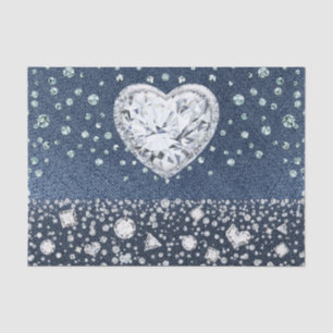 Papier Mousseline Denim & Diamants Blue Jean Bling Diamant Cœur