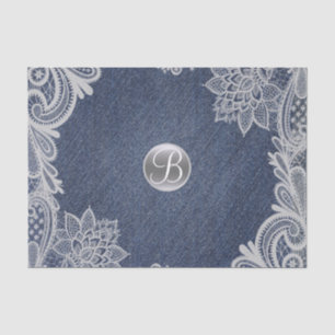 Papier Mousseline Denim & Lace Rustique Glamour Élégant Monogramme I