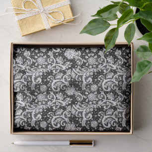 Papier Mousseline Dentelle blanche sur fond noir